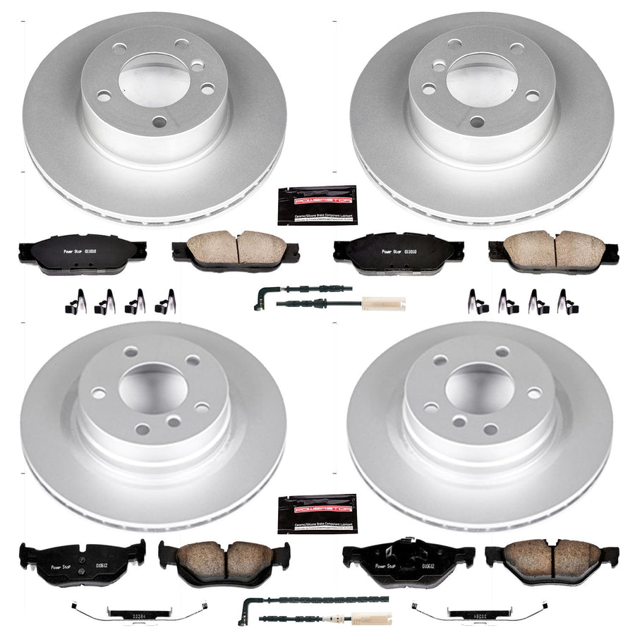 Power Stop Z23 Evolution Geomet Coated Brake Kit and 1 Front & 1 Rear Sensor Wires For BMW 325i 2006 [Specific Model]