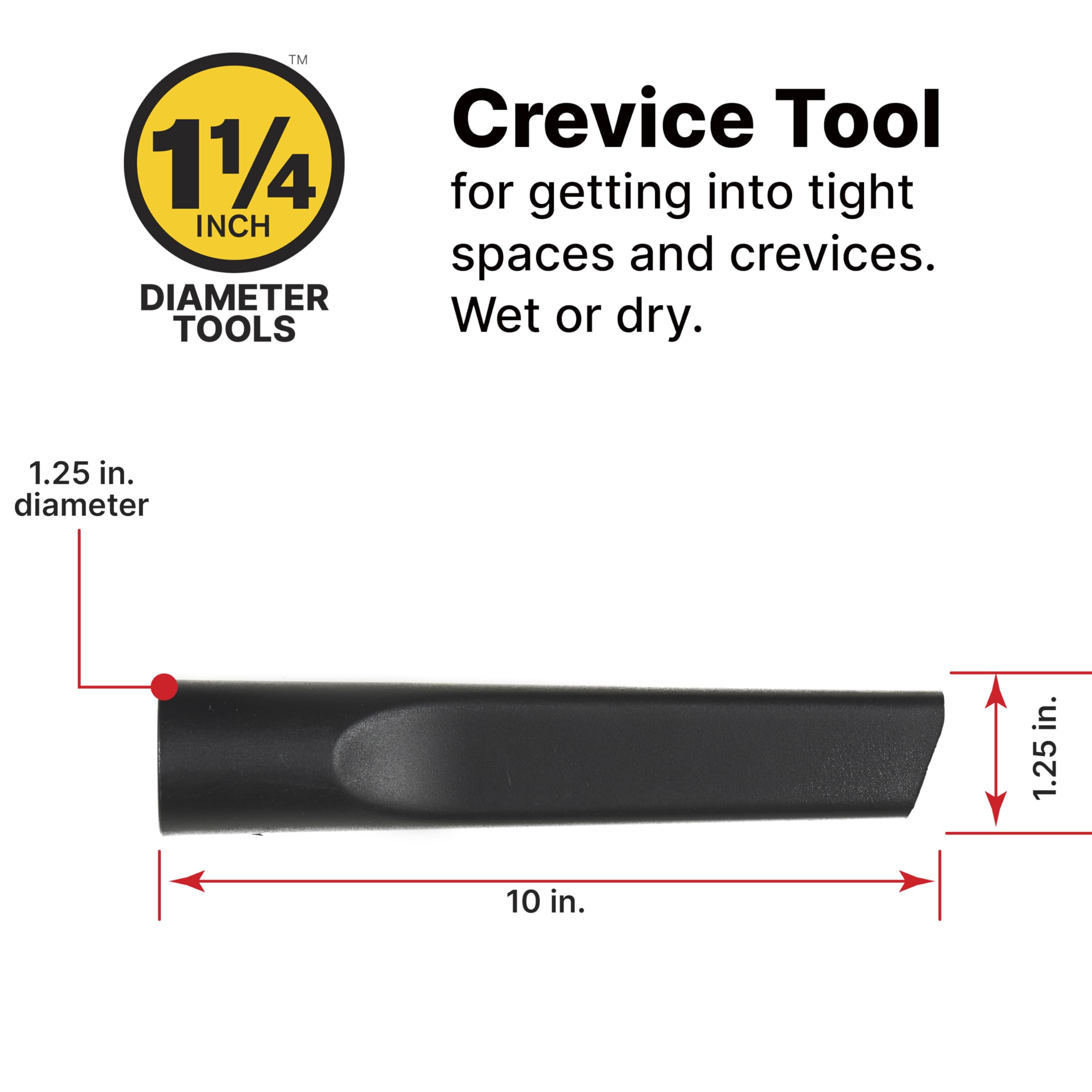 1.25 Inch Diameter Shop-Vac Cleaning Kit, Includes Round Brush, Crevice Tool, and Gulper Nozzle, Black, Ideal for Upholstery, Blinds, and Car Interiors (1-Pack)