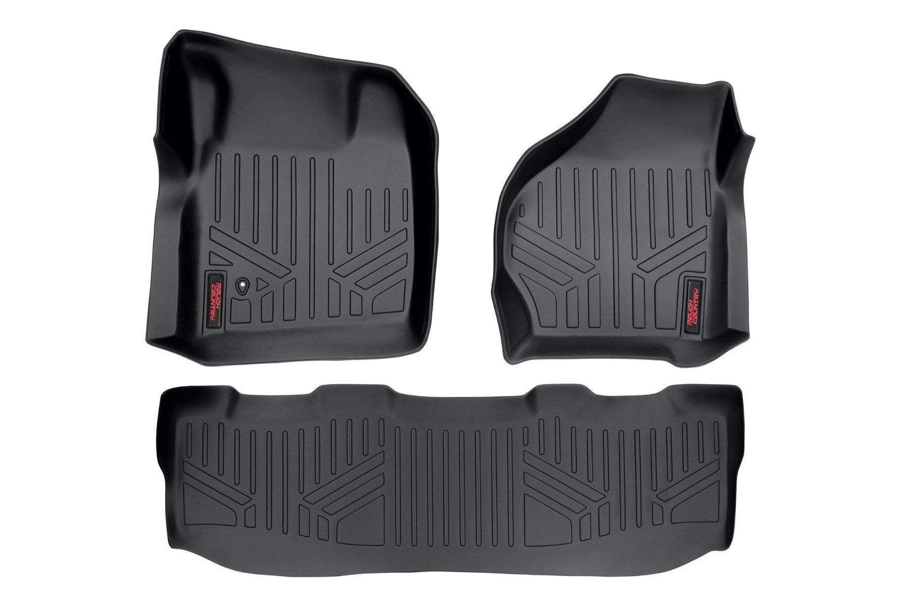 Rough Country Floor Mats All Weather for Ford F-250/F-350 SuperDuty CrewCab (1999-2007) - Non-Slip Waterproof Flexible Floor Mat, Front & Rear Set