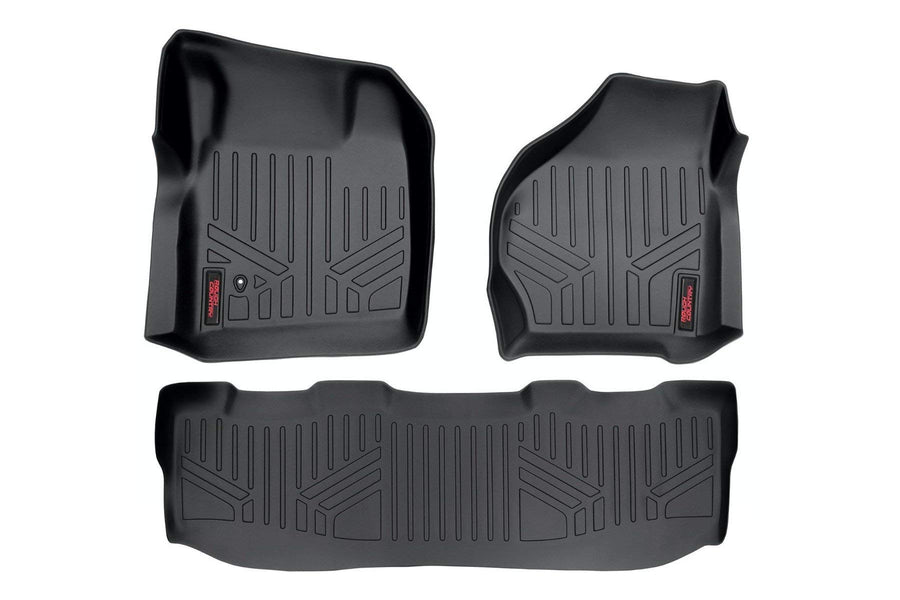 Rough Country Floor Mats All Weather for Ford F-250/F-350 SuperDuty CrewCab (1999-2007) - Non-Slip Waterproof Flexible Floor Mat, Front & Rear Set