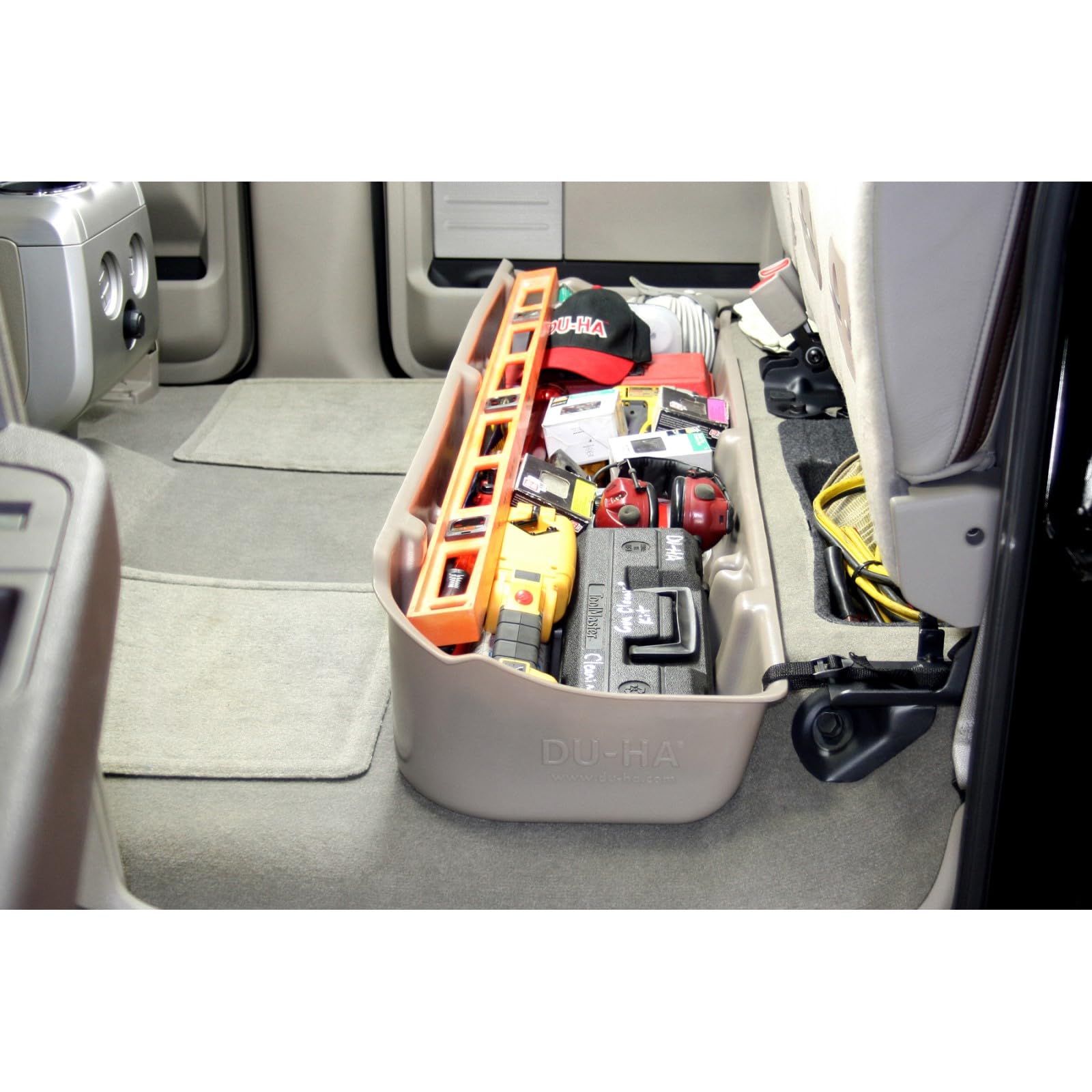 Under Seat Storage DuHa 20075 fits 2009-2014 F150 SuperCrew without Factory Subwoofer | Black Heavy-Duty Back Seat Organizer | Includes Dividers