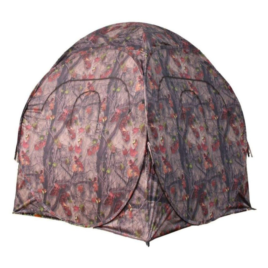 HME Portable Spring Steel 2 Person Pop Up Jm Camo Bow Shooting Deer Hunting Hub Ground Blind with Full-Width Windows & Silent Zippers