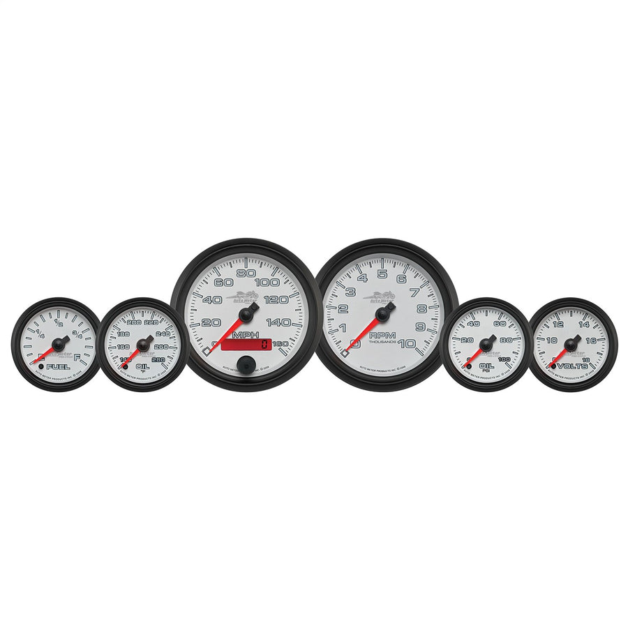 Gauge Kit AutoMeter, 6 Pc. Kit, 3 3/8" & 2 1/16", Bagger, White, Pro-Cycle (19501),Multi