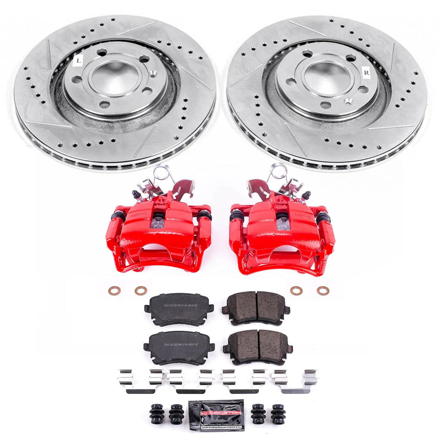 Z23 Evolution Power Stop KC4564 Rear Brake Caliper Kit-Brake Rotors, Carbon-Fiber Ceramic Brake Pads, Calipers For Audi S4 2004-2009 [Model Specific]
