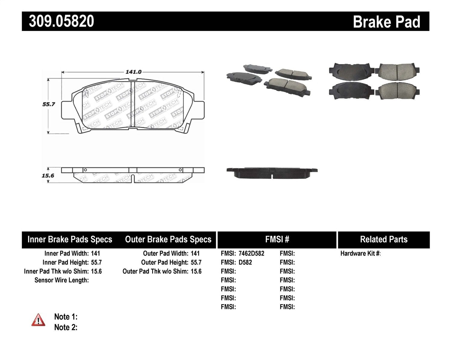 Sport Brake Pads StopTech 309.05820 with Shims