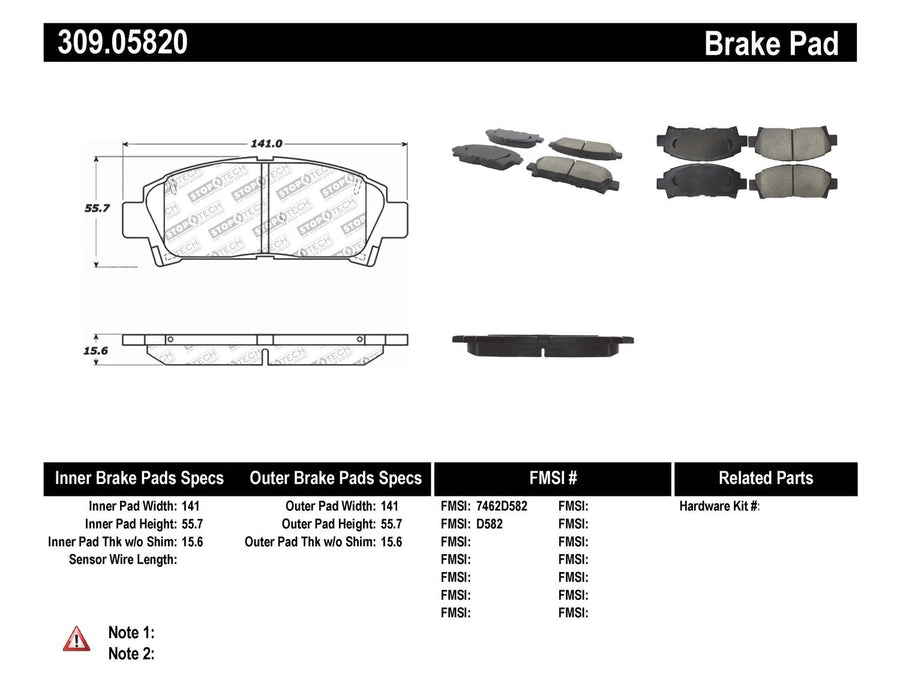 Sport Brake Pads StopTech 309.05820 with Shims