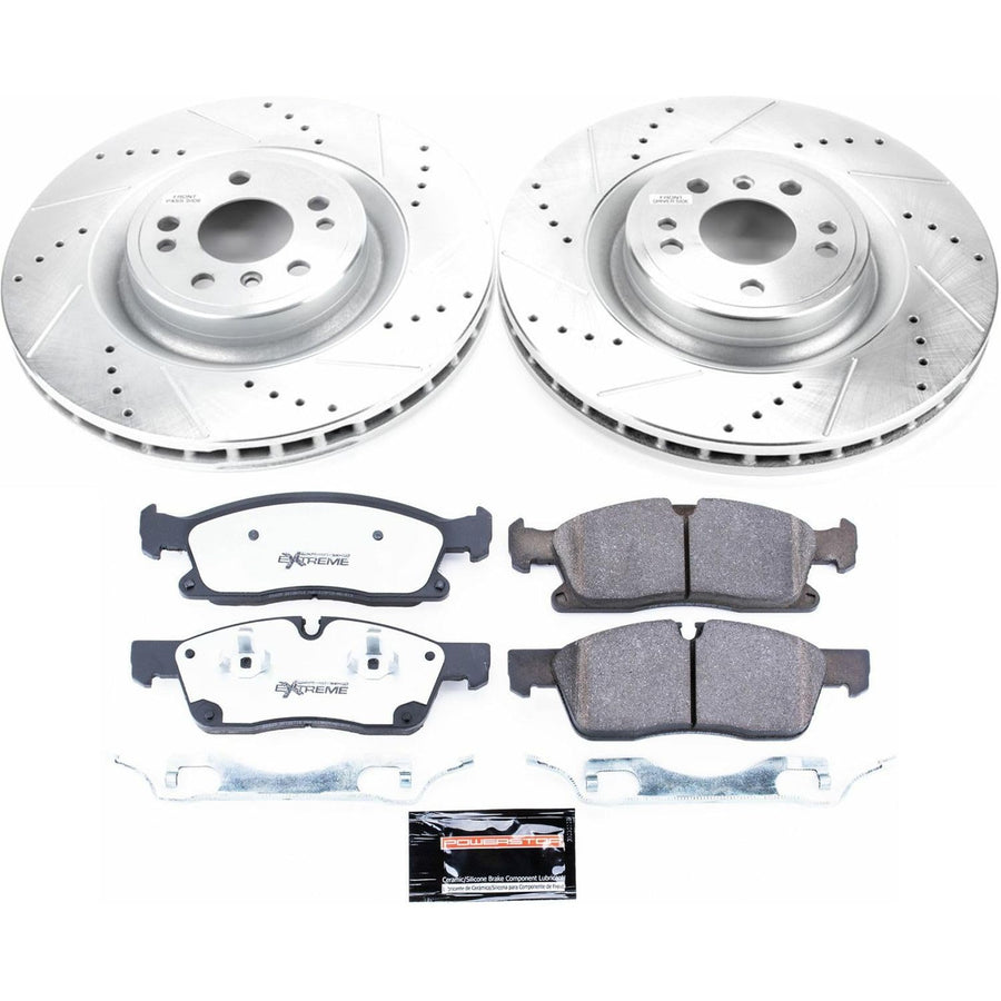 Power Stop K6883-36 Z36 Truck & Tow Front Brake Kit, Carbon Fiber Ceramic Brake Pads and Drilled/Slotted Brake Rotors and 1 Front Sensor Wire