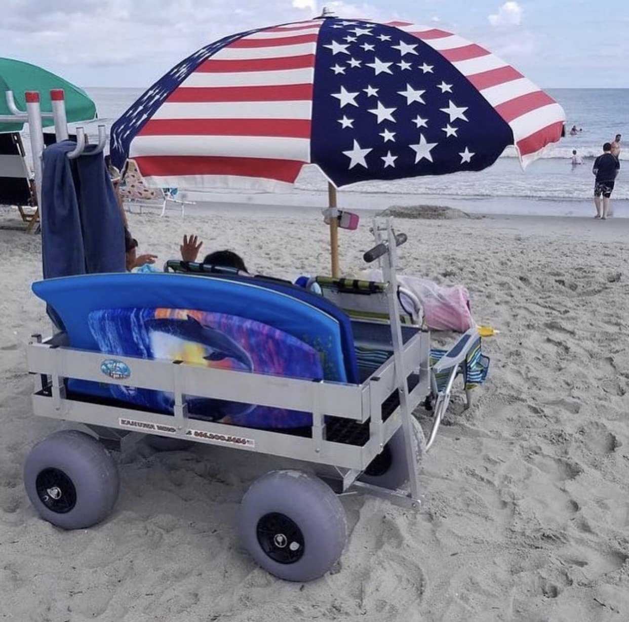 Kahuna Big Aluminum Beach Wagon with Lightweight UV Deck! Rod Holders-Balloon Sand Tires-Walls-Made in USA!