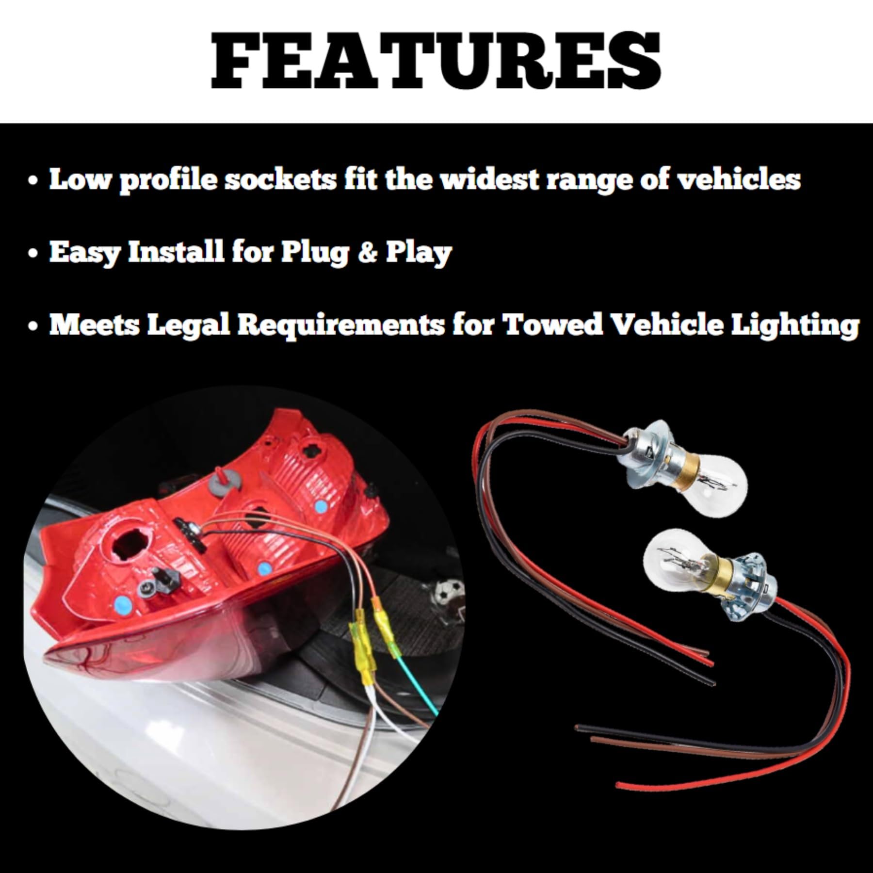 155 Roadmaster Universal Taillight Wiring Kit for Towed Vehicles | Sockets fit 1” Diameter Hole | Needs Sufficient Depth to Accommodate Bulbs | Meets Legal Requirements for Towed Vehicle Lighting