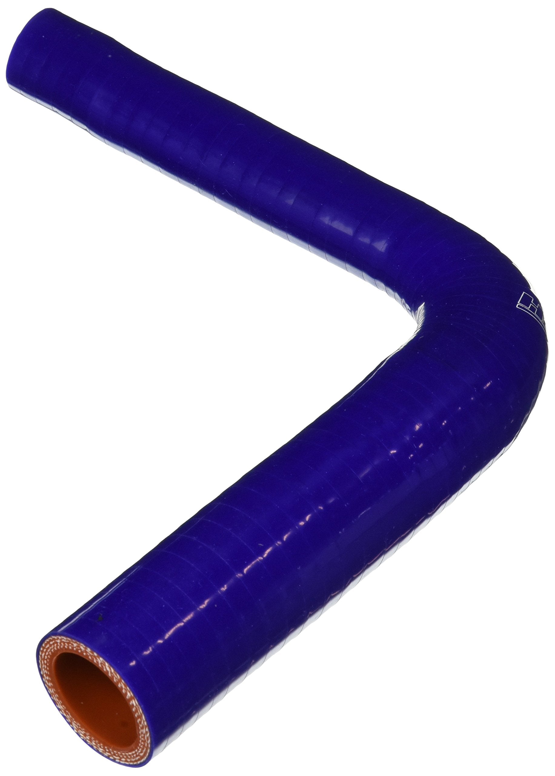High Temperature HPS HTSER90-050-100-BLUE 4-Ply Reinforced Silicone 90 Degree Elbow Reducer Hose, 100 psi Maximum Pressure, 8" Length, 1/2" > 1" ID, Blue