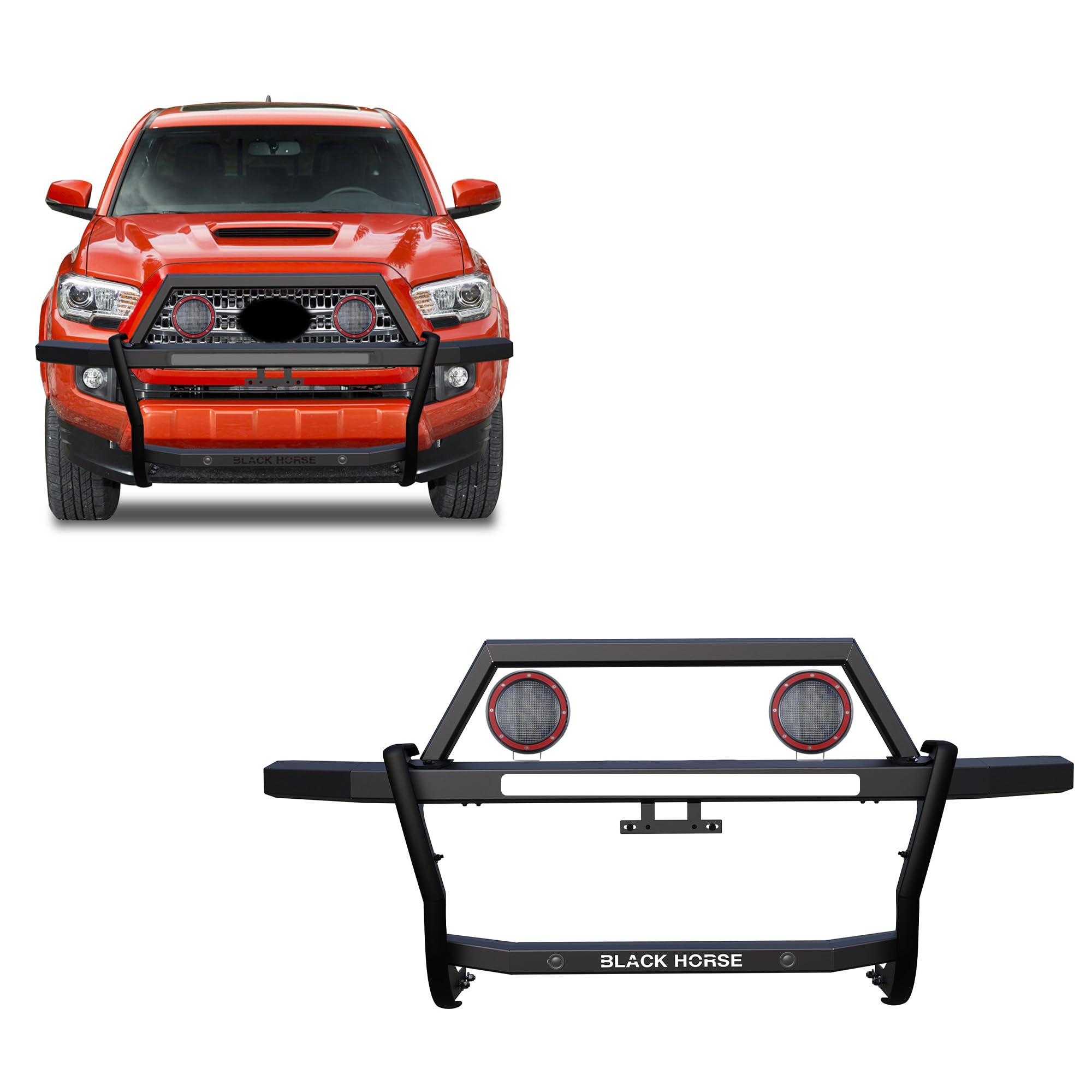 Rambler Black Horse Grille Guard Kit Modular Black Compatible with 2005-2023 Toyota Tacoma-RAGT01-PLFR