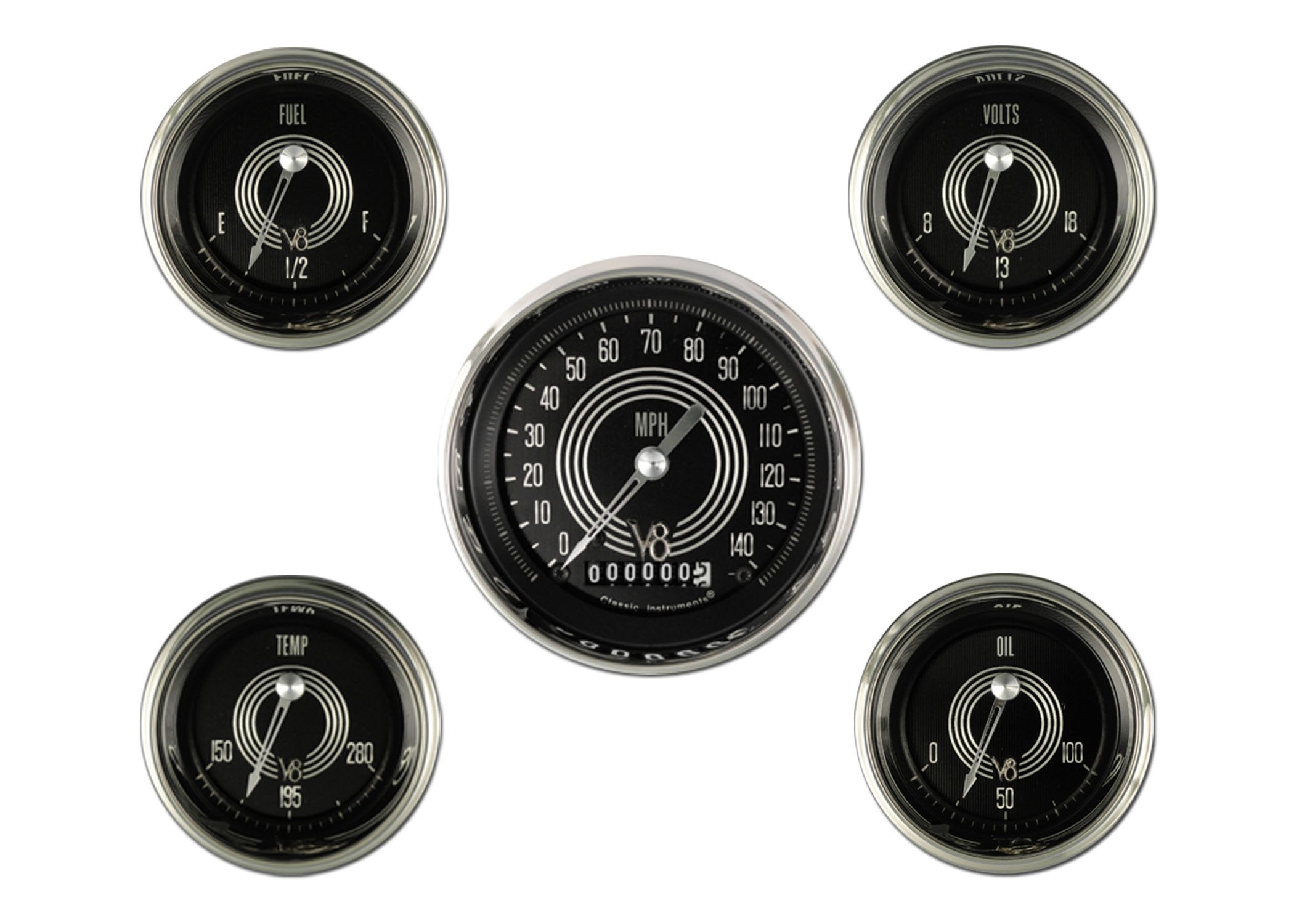 V8SR00SHC Classic Instruments V8 Speedster Six Gauge Set