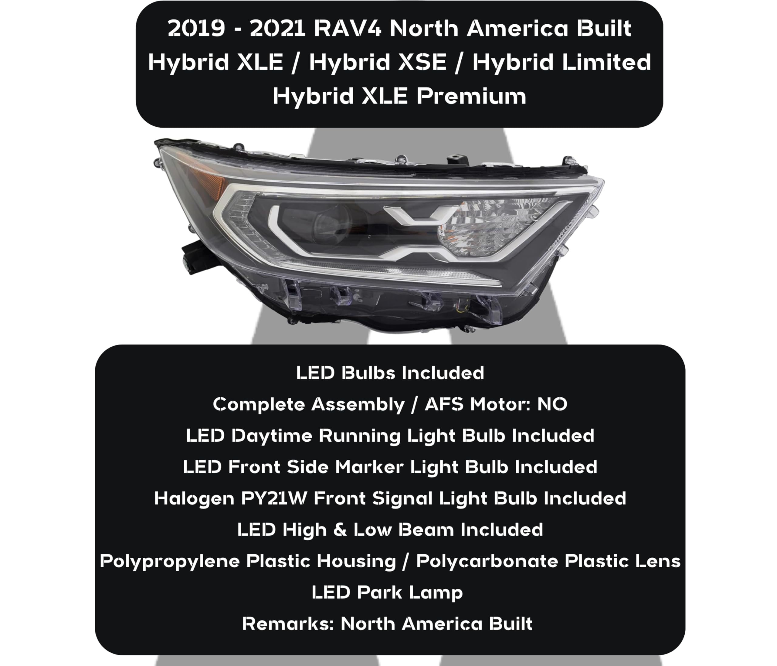LED Headlight Replacement For 2019/2021 Toyota RAV4 Hybrid XLE/XLE Premium/Limited/XSE Sport Utility with Bulb, CAPA Certified, Right/Passenger Side, Partslink TO2503292/ OEM 81110-0R162