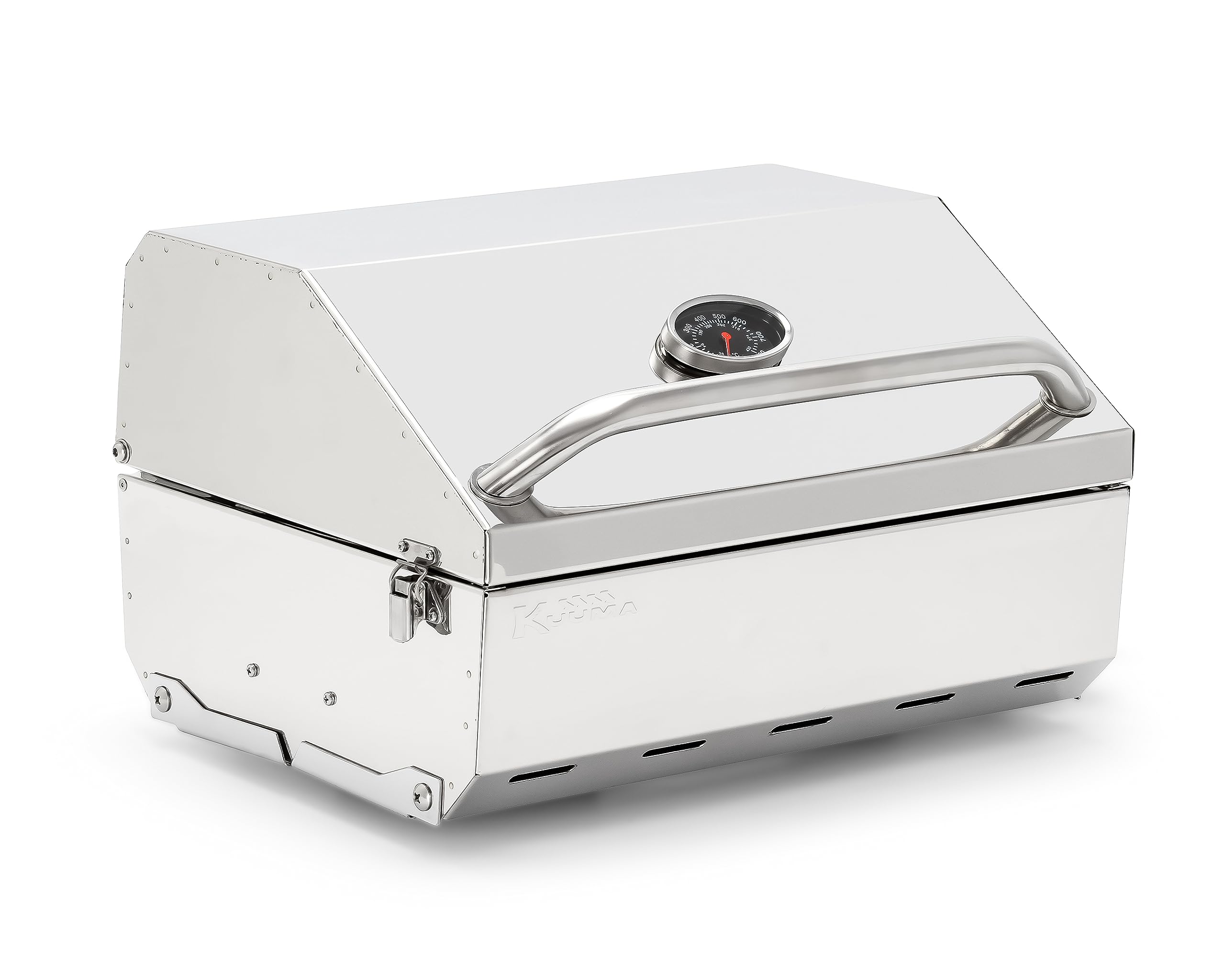 Kuuma Camco Stow N’Go 216 Elite Propane Grill | Features Built-In Thermometer & Push-Button Igniter | Includes Fold Away Legs & Removable Warming Rack | Use as Camping Stove and More (58155)