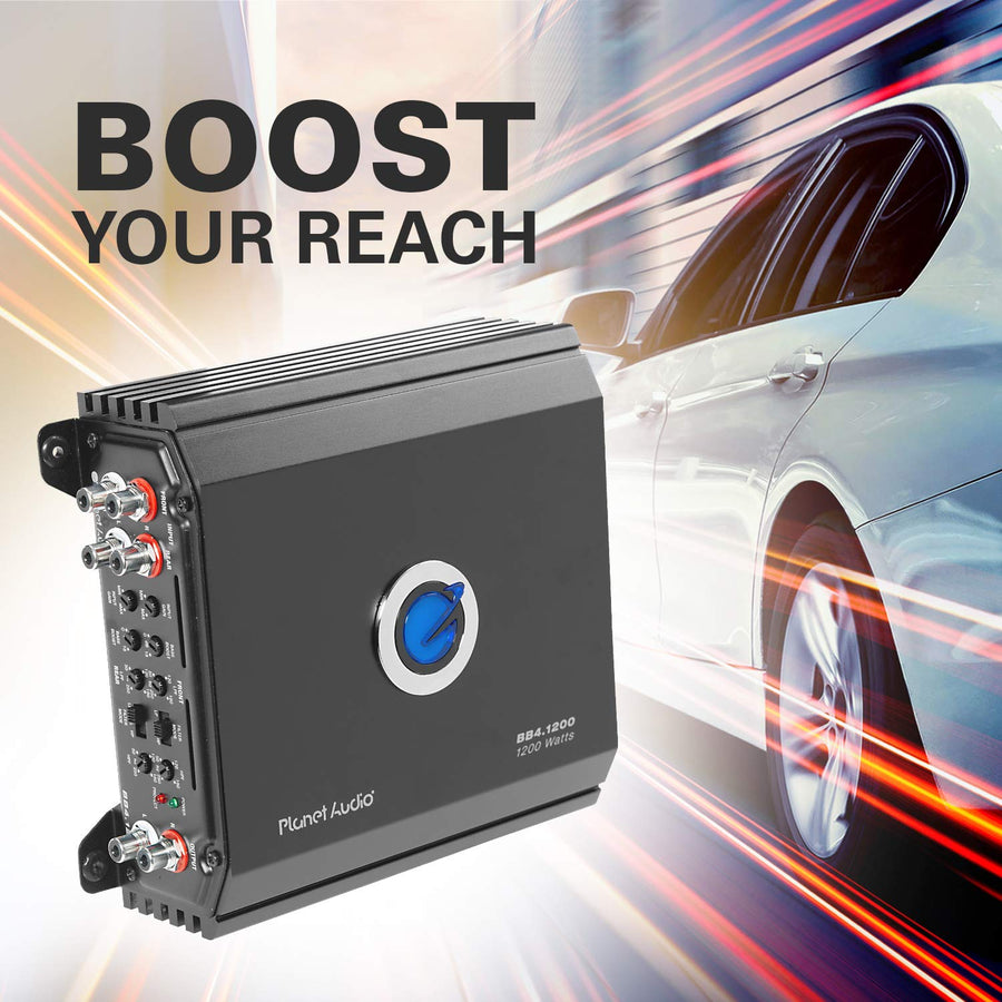 Planet Audio 4 Channel BB4.1200 Class D Car Amplifier - 1200 Watts, Full Range, 2-4 Ohm Stable, Mosfet Power Supply, Bridgeable