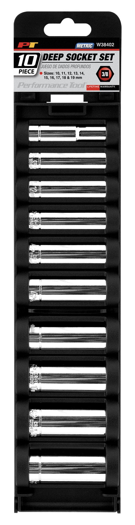 10-Piece Metric Deep Socket Set Performance Tool W38402 3/8-Inch Drive