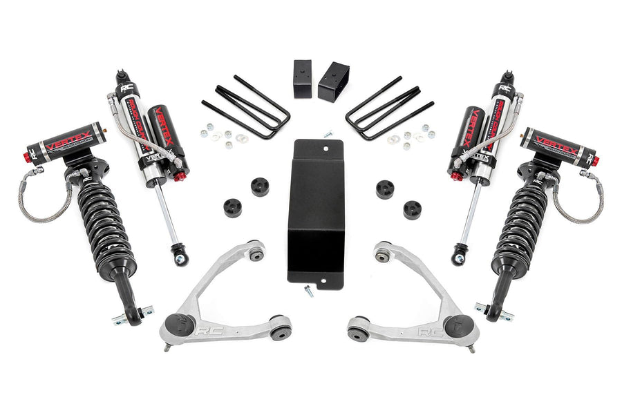 Rough Country 3.5" Lift Kit with Vertex Coilovers/Vertex Rear Shocks for GMC Sierra & Chevy Silverado 1500 (2007-2016) - Silver Control Arms