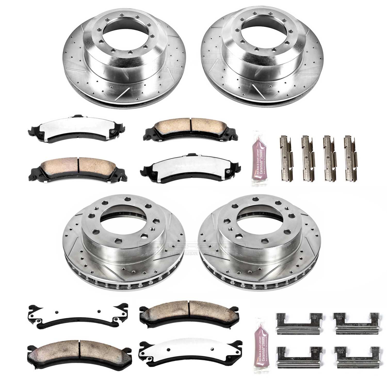 Power Stop Brake Kit Front and Rear For 2005 Chevrolet Silverado 1500 HD 2005 GMC Sierra 1500 HD - Truck & Tow Carbon Fiber Ceramic Pads & Drilled and Slotted Rotors Replacement, K4454-36