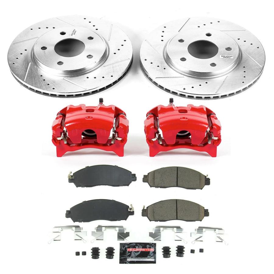 Power Stop Z23 KC8275 Front Brake Caliper Kit-Drilled/Slotted Rotors, Carbon Ceramic Brake Pads, Calipers