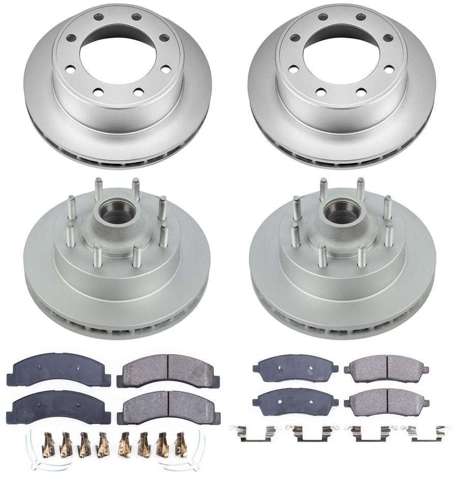 Power Stop Z17 Front and Rear Coated Rotor Kit-Coated Brake Rotors & Ceramic Brake Pads For Ford Excursion, Ford F-250 Super Duty, Ford F-350 Super Duty [Model Specific]