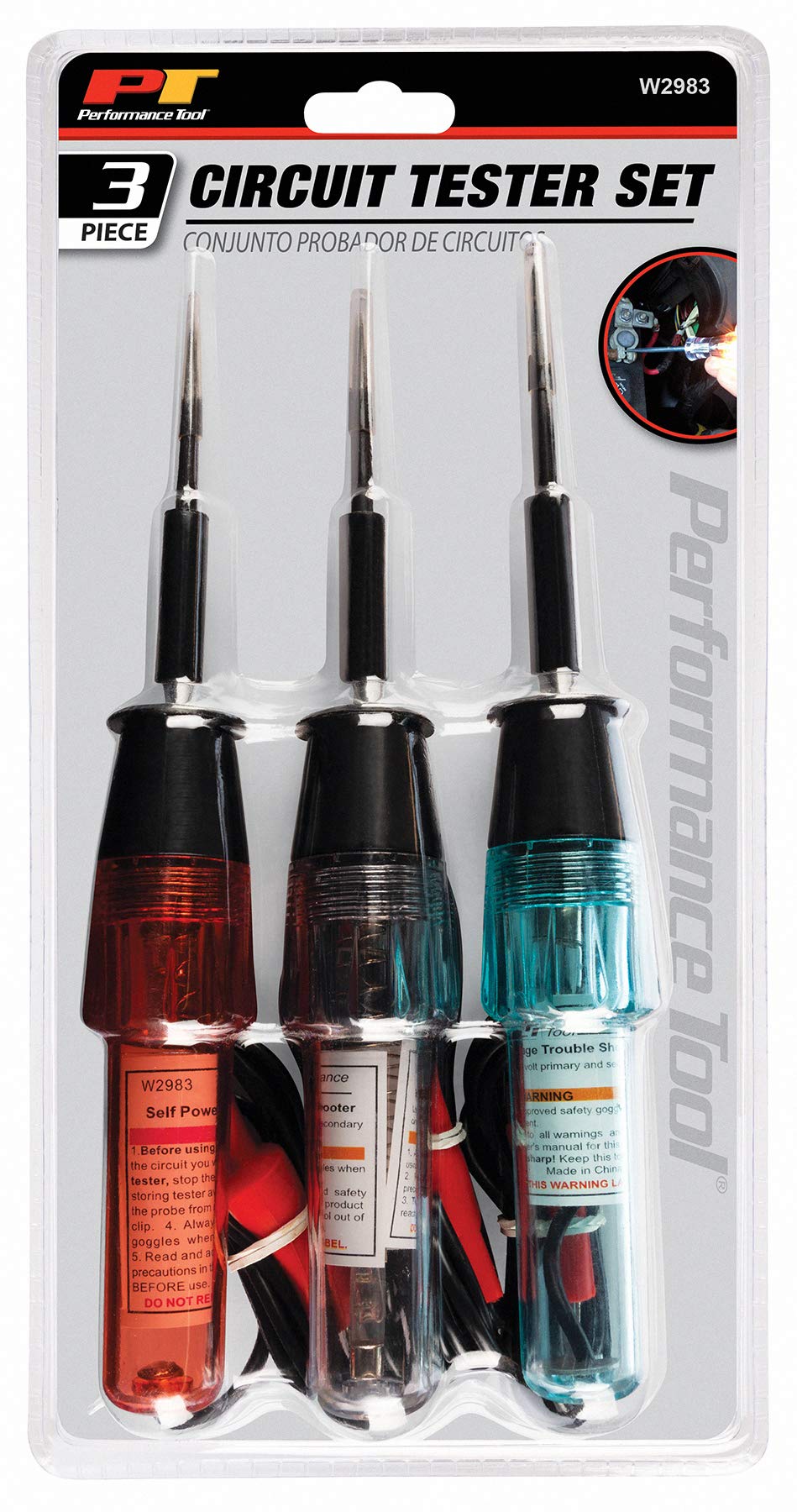 3pc Performance Tool W2983 Circuit Tester Set (High/Low Tester) (Circuit Tester) (Continuity Tester)