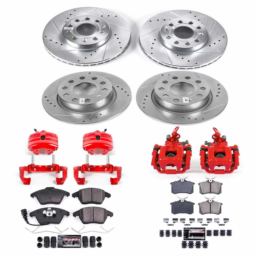 Power Stop Z23 KC5749A, Front and Rear Brake Kit-Drilled/Slotted Rotors, Carbon Ceramic Pads, Calipers For Volkswagen Beetle 2013 [Model Specific]