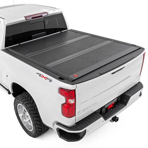 Rough Country Tonneau Cover Hard Tri-Fold for Chevy Silverado & GMC Sierra 1500 (2019–2026) - Low-Profile Aluminum Truck Bed Cover, Fits 5'10 Short Bed