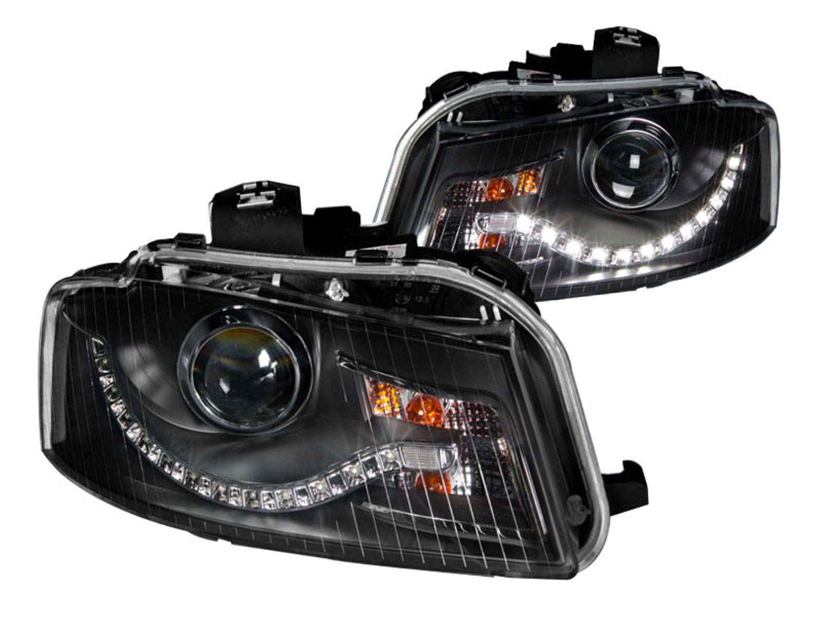 Black Clear AnzoUSA R8 LED Style Projector Headlight for Audi A3 - (Sold in Pairs)