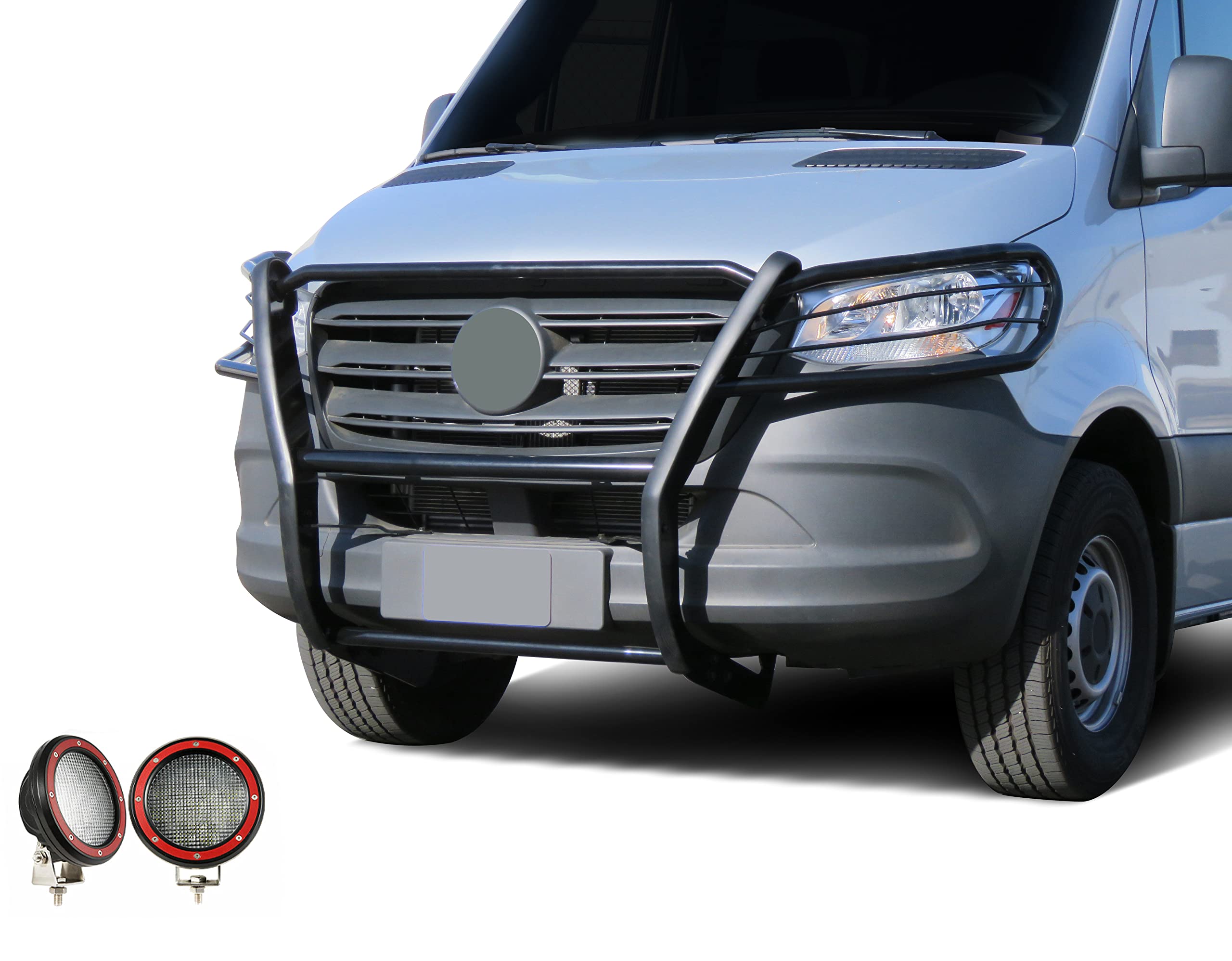 Bumper Guard Modular Black Horse Grille brush Come W/ Pair of 5.3"LED Light Compatible with 19-25-Benz Sprinter 1500/2500/3500/3500XD|19-25 Freightliner Sprinter 1500/2500/3500/3500XD-17D503MA-PLFR