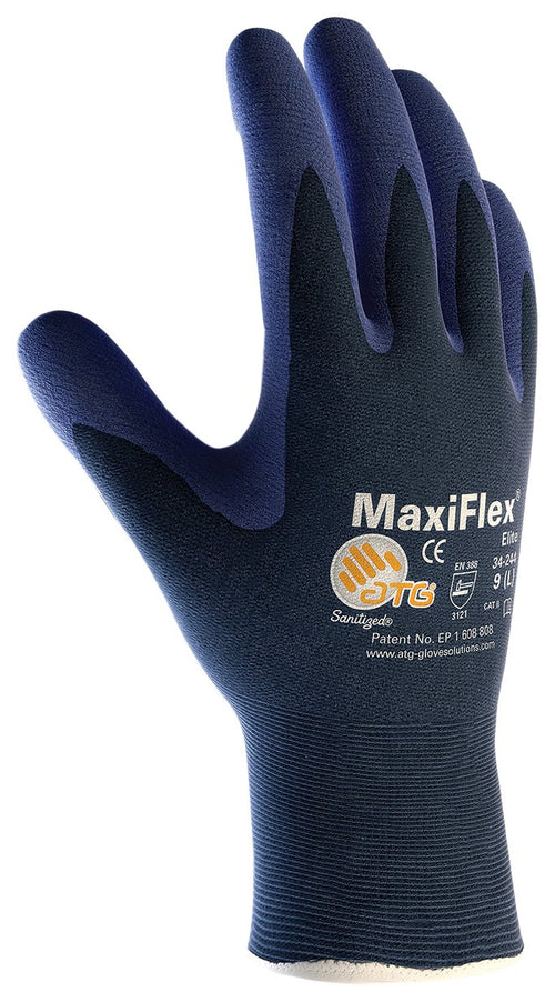 Maxiflex Elite ATG 34-244/L, 18G Blue Nylon, Nitrile Micro-Foam Grip W/Dots Blue L