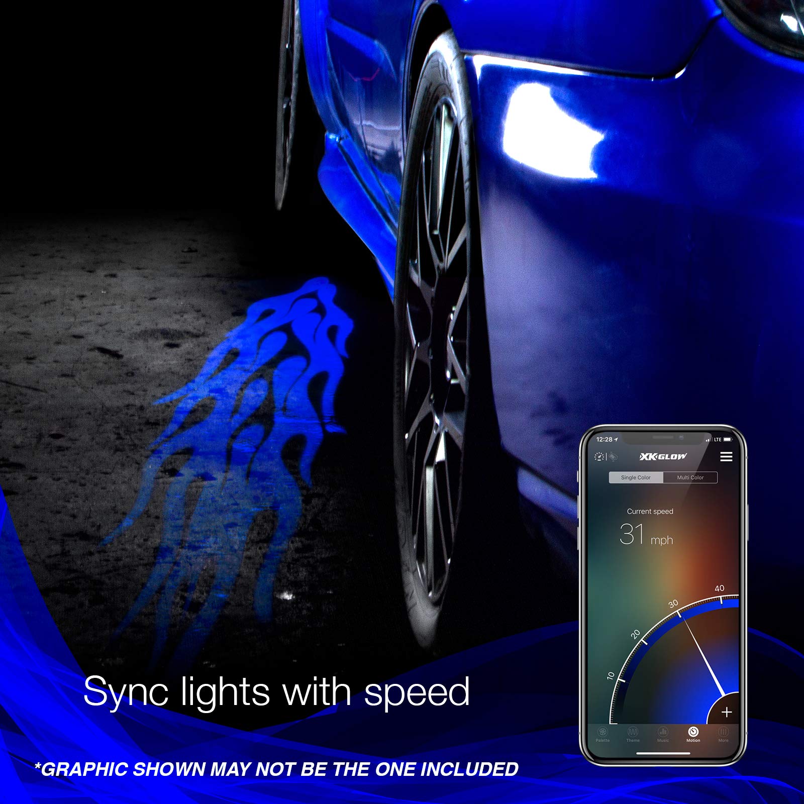 XKchrome CurbFX 4pc Bluetooth App Control Waterproof LED Projector Welcome Light Flame Style