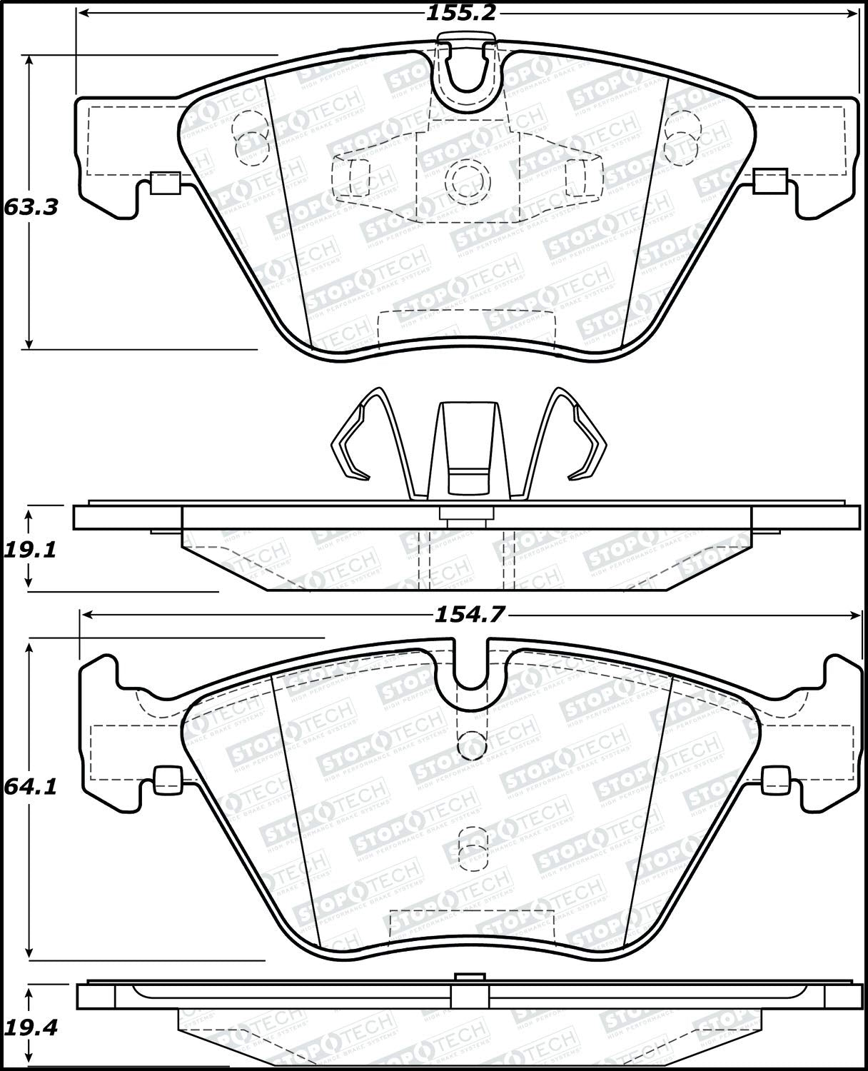 Front StopTech 308.10612 Brake Pads with Shims; Street