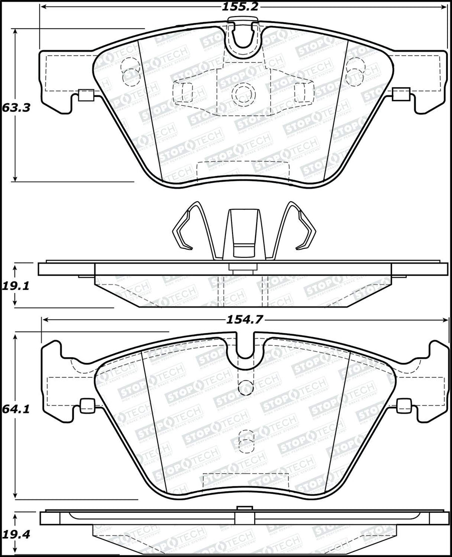 Front StopTech 308.10612 Brake Pads with Shims; Street