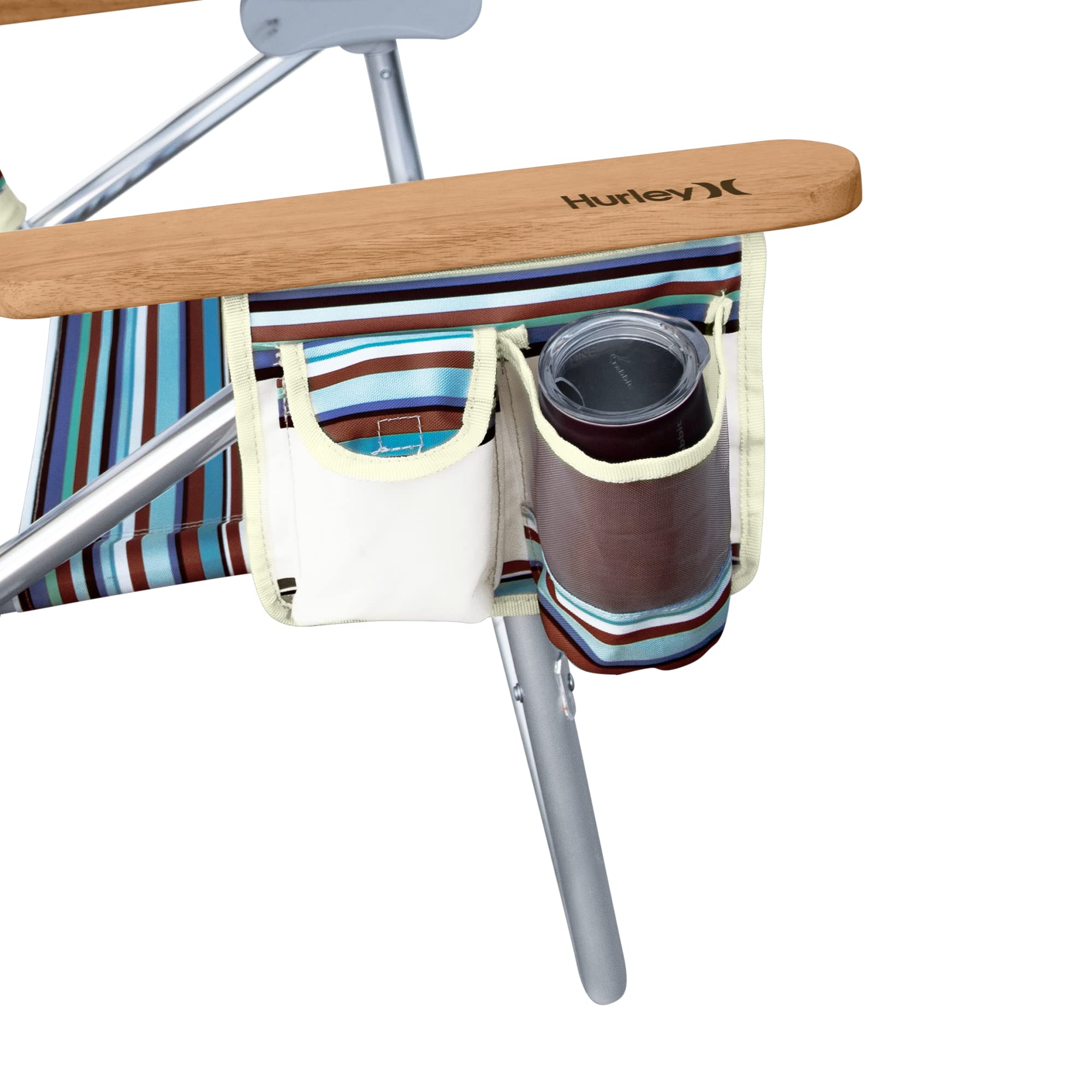 Hurley Beach Chair Mid-Height Wood Arm, One Size, Roman Stripe Bronzed Blue