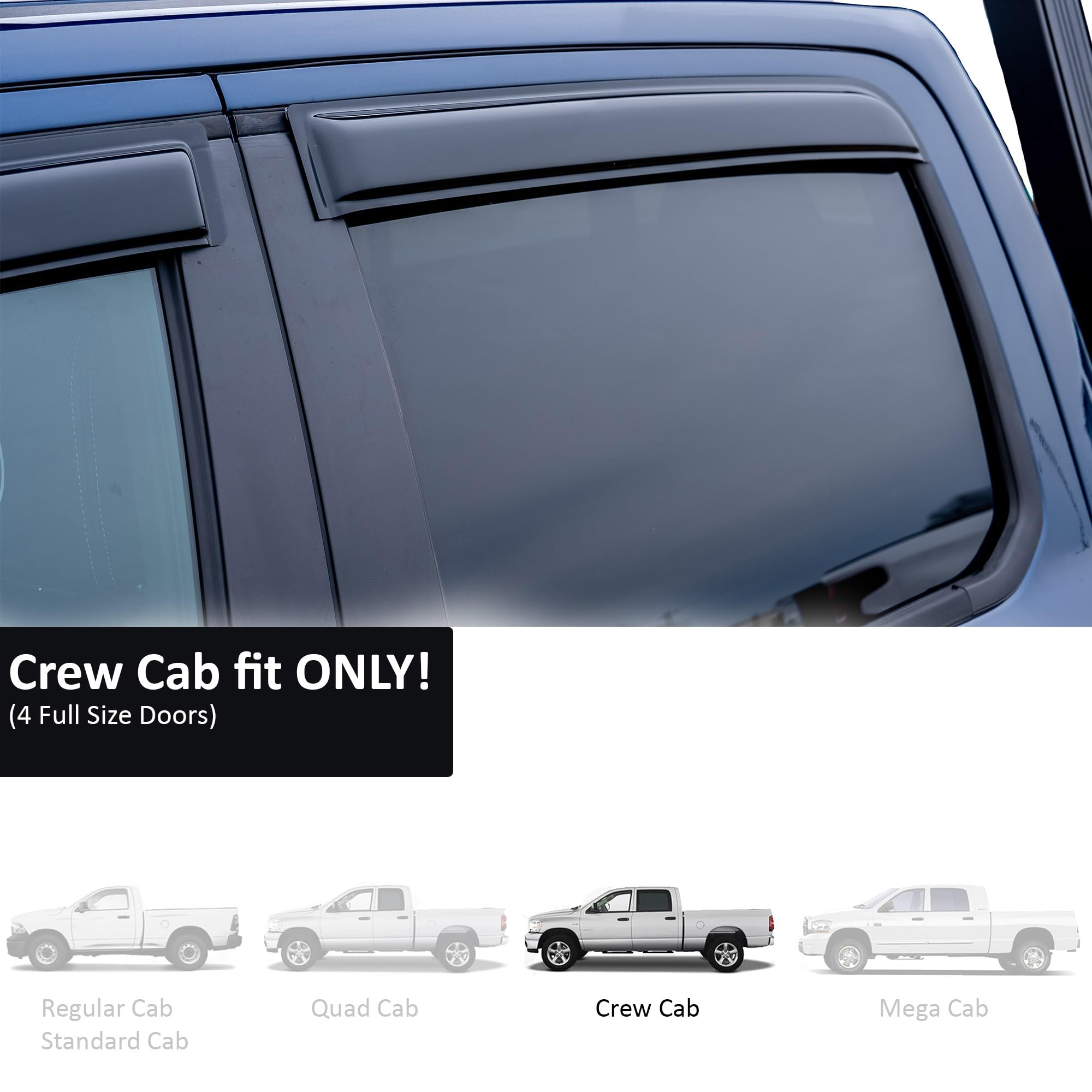 Off Road Black Horse [BHOR Tape On Rain Guards/Wind Deflectors Compatible with 2023-2024 Chevrolet Colorado|2023-2024 GMC Canyon Smoke 4 PCs - 144218