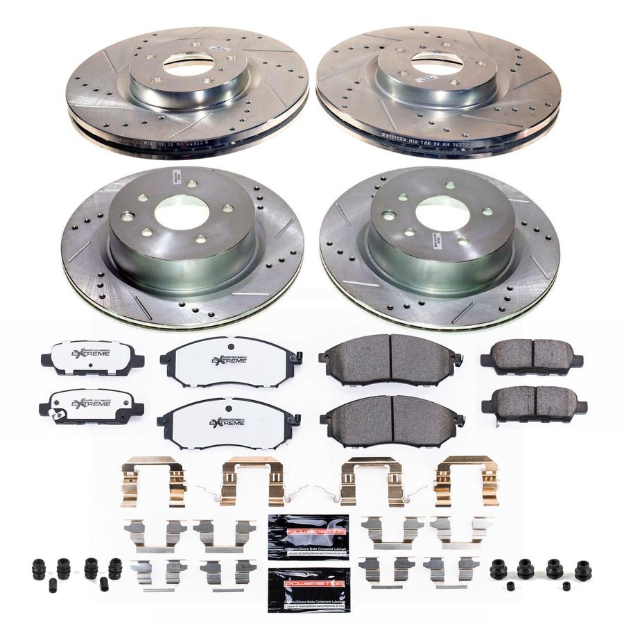 Z26 Carbon-Fiber Ceramic Brake Pads POWERSTOP Front and Rear with Drilled and Slotted Rotors Brake Kit [Vehicle Specific] For INFINITI EX35, INFINITI, INFINITI, Nissan [Model Specific]