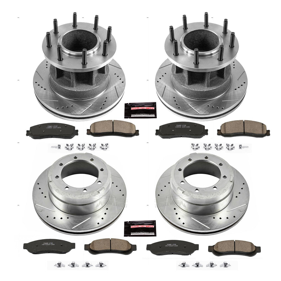 Power Stop K6527 Z23 Carbon Fiber Brake Pads Front and Rear with Drilled & Slotted Brake Rotors Kit For Ford F-350 Super Duty 2012 [Model Specific]