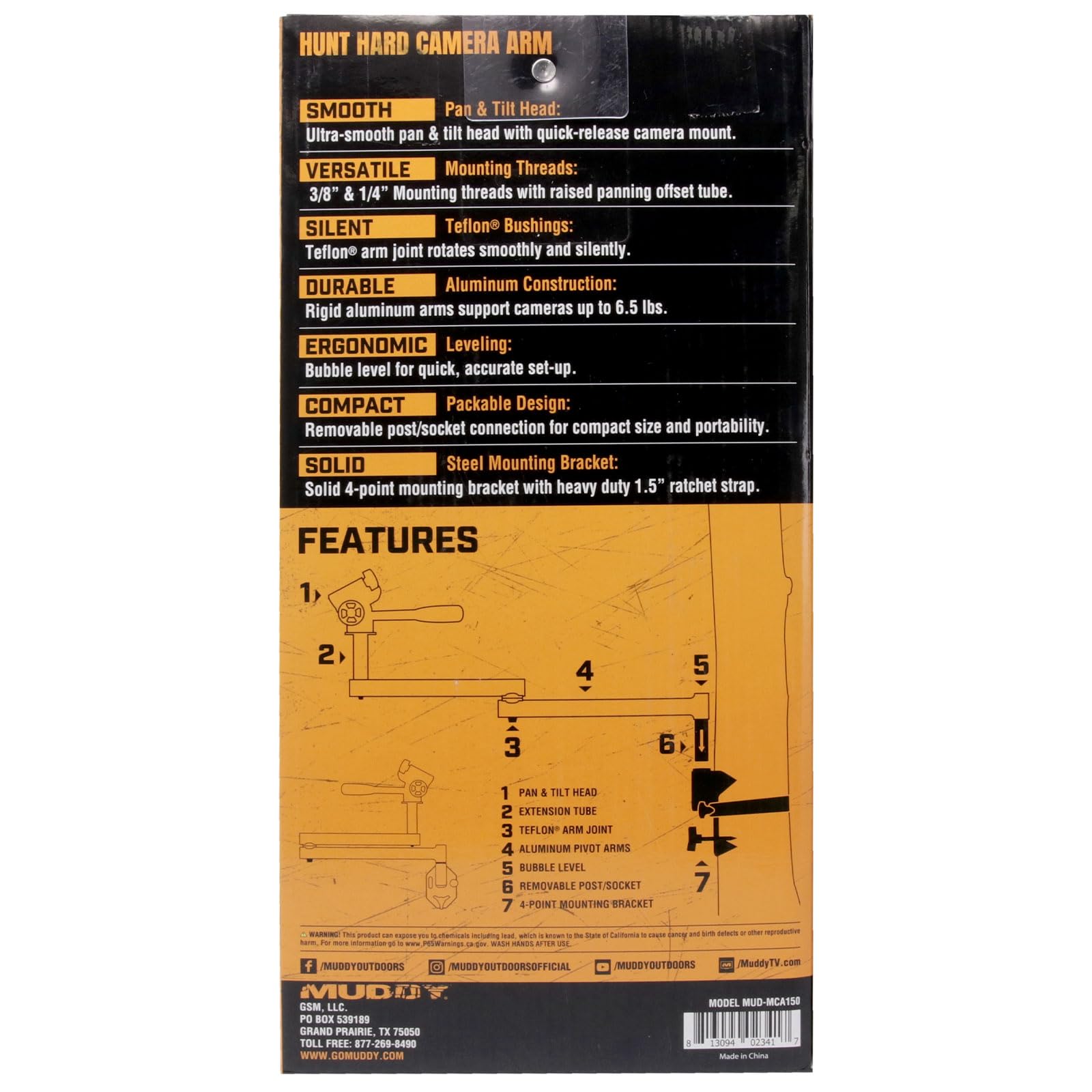 HUNT MUDDY Hard Compact Durable Aluminum Lightweight Ergonomic Portable Easy-to-Install Silent Outdoor Camera Arm | 24" Reach with Over 5 Points of Adjustment