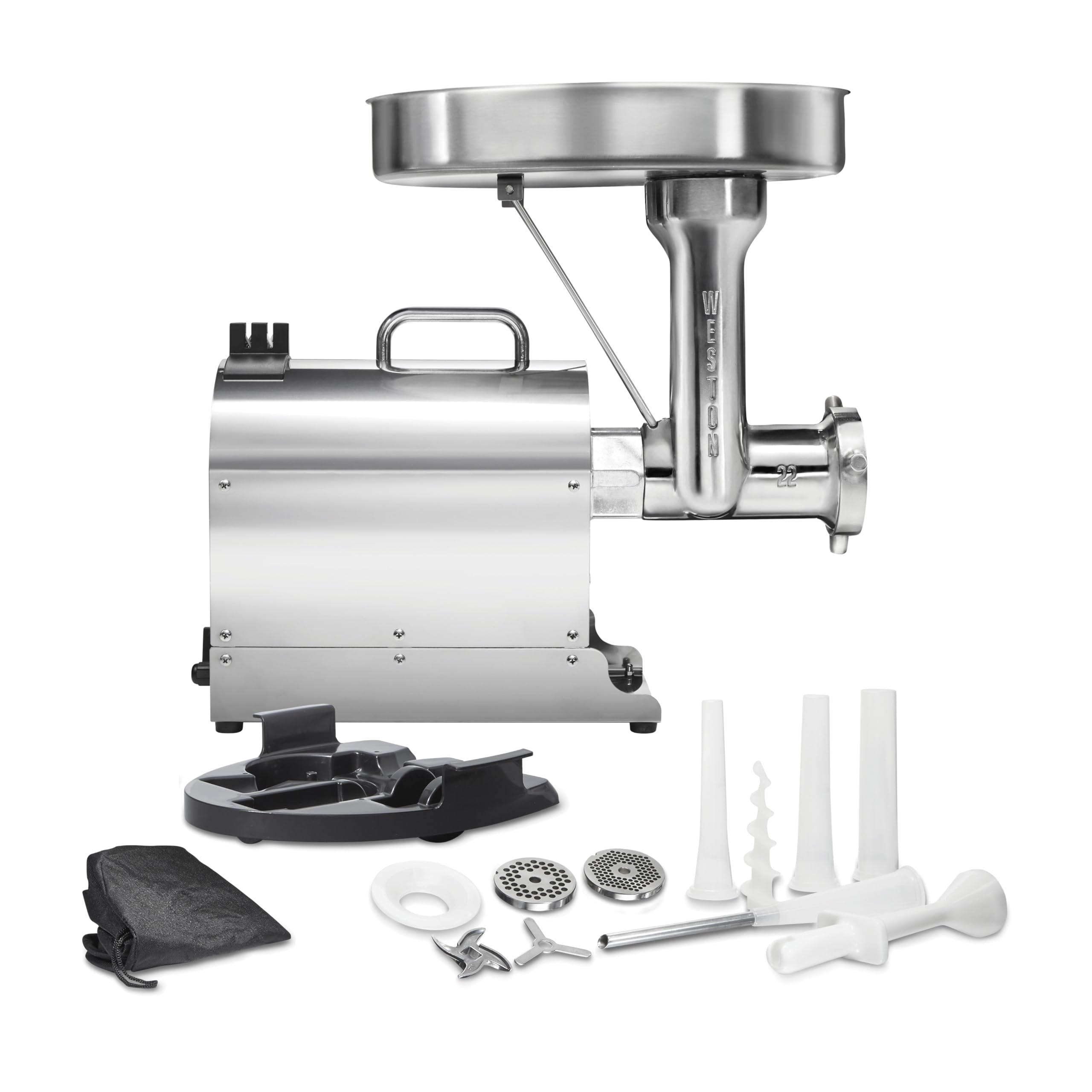 Weston Electric Pro Series Meat Grinder, Commercial Grade, 1120 Watts, 1.5 HP, 14lbs. Per Minute, Stainless Steel (10-2201-W)