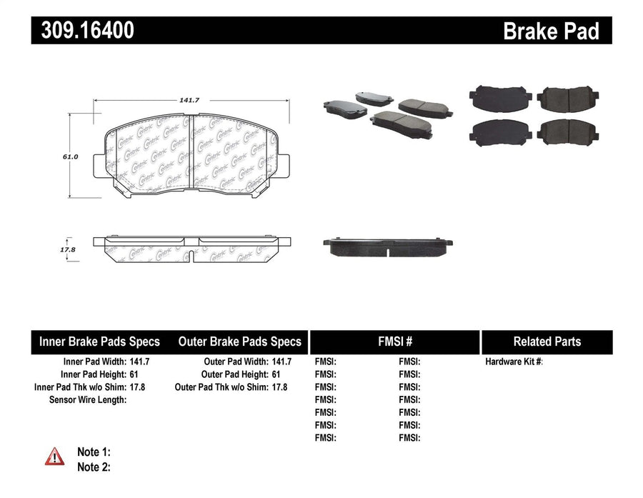Sport Brake Pads StopTech 309.16400 with Shims and Hardware