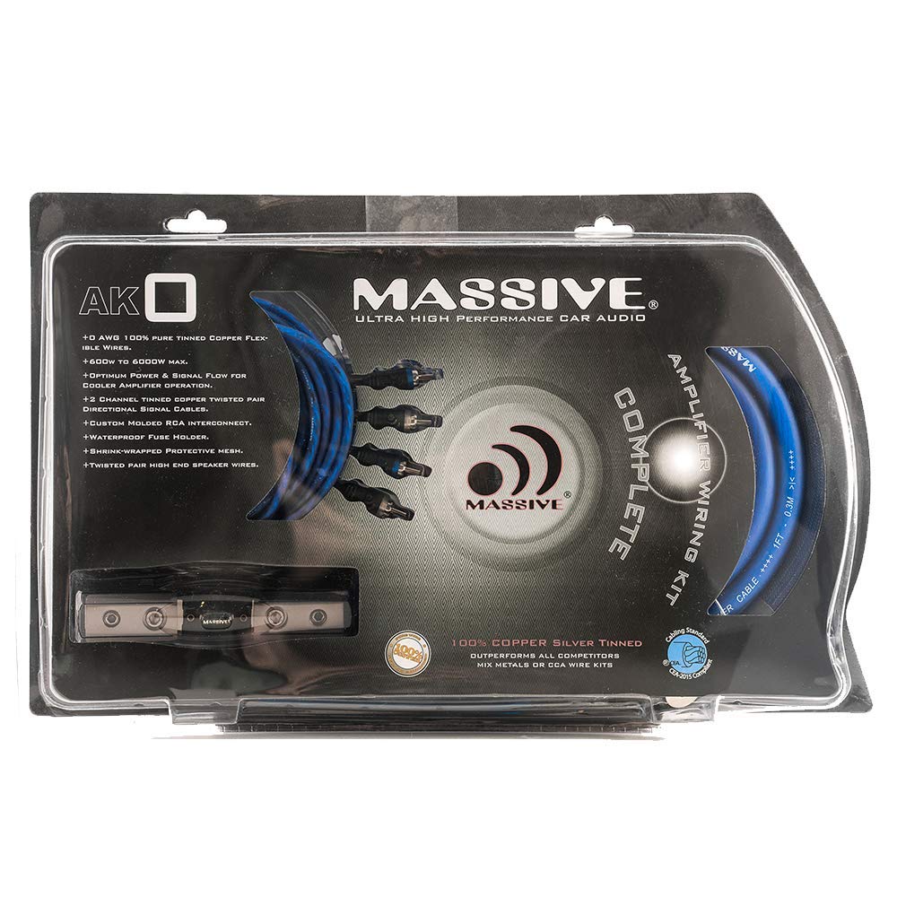 AK0 Massive Audio 0 | AWG Amplifier Installation Wiring Kit - Premium 0 Gauge Power & Ground Cables with Fuse Holder for Car Audio Systems