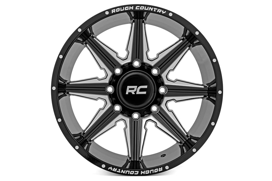 91M Series Rough Country One-Piece Aluminum Wheel - 20x12, 8x180mm Bolt Pattern, 44mm Offset, Gloss Black