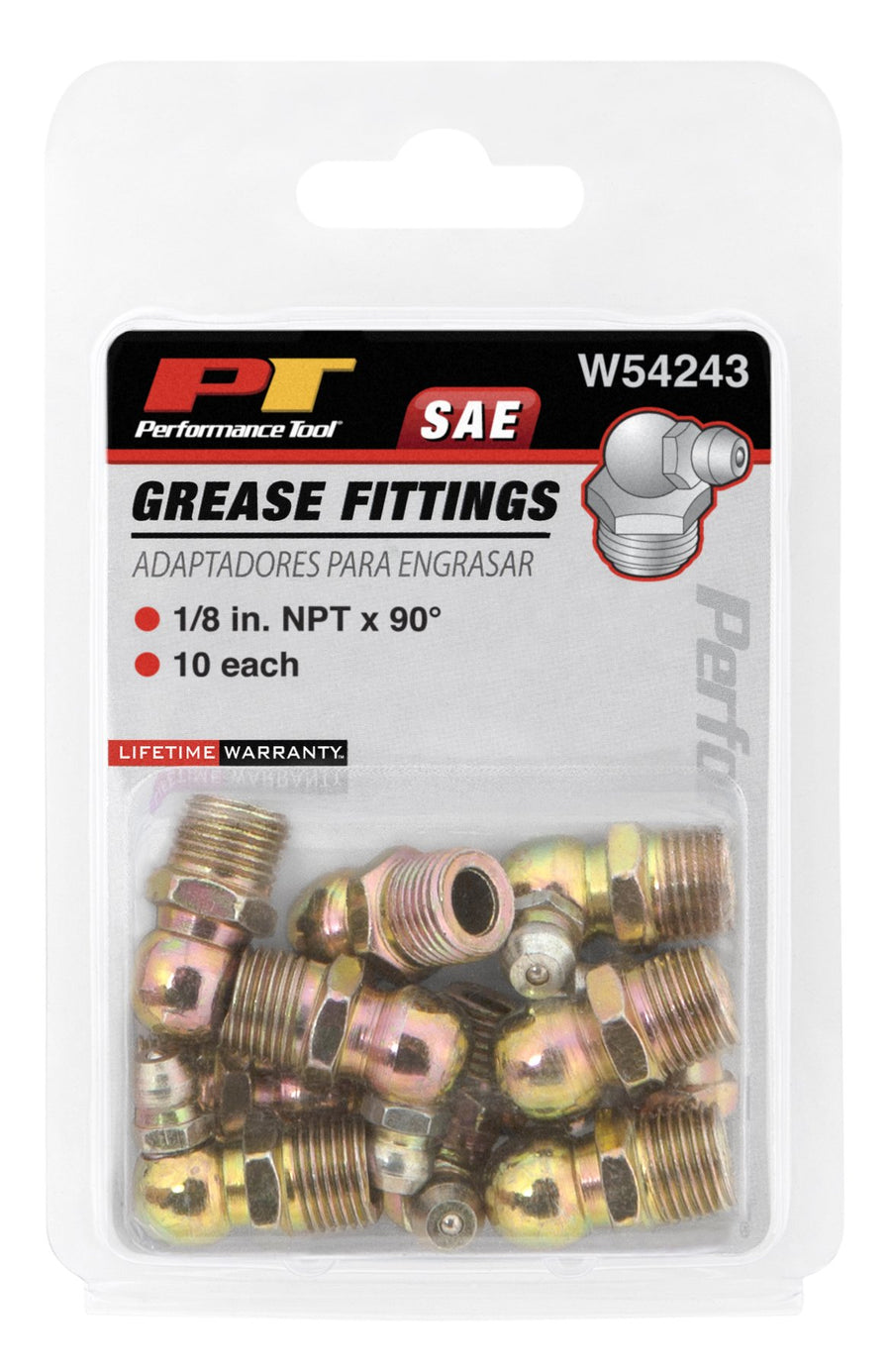 1/8-Inch NPT Performance Tool W54243 90 Grease Fitting, (Pack of 10)
