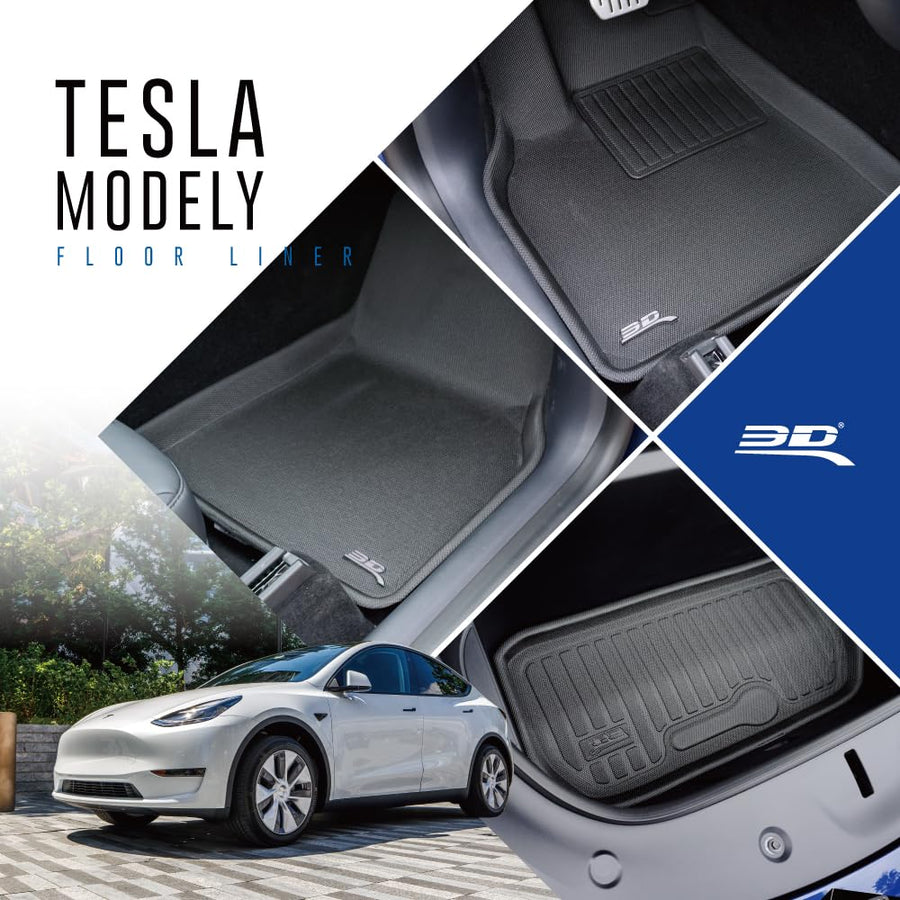 3D MAXpider Kagu Custom Fit Floor Mat (Black) Compatible with Tesla Model Y 5-Seat 2020 - Full Set