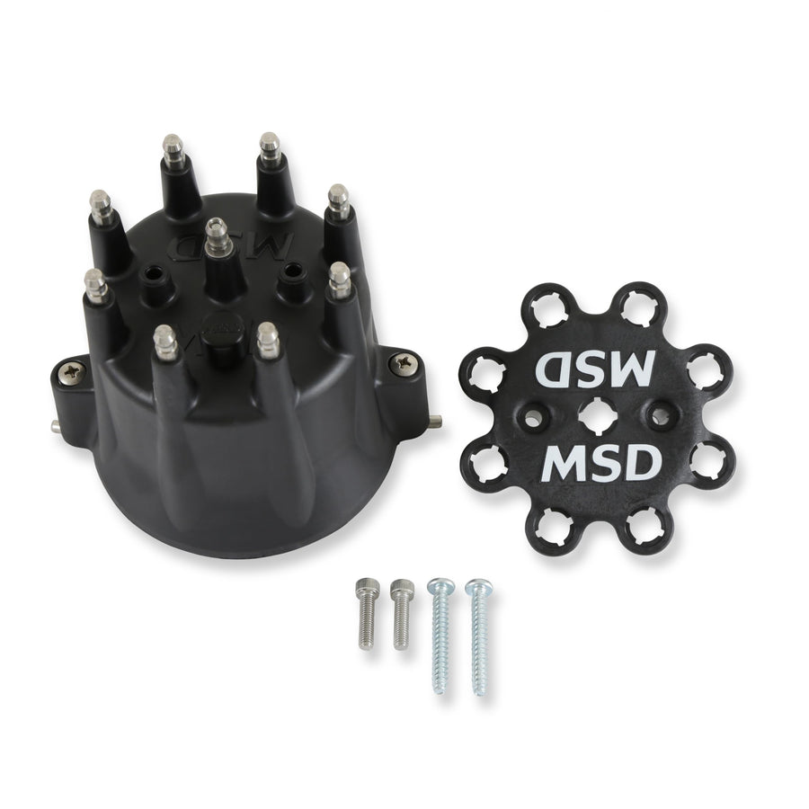 V8 Distributor Cap MSD 84333 with HEI Terminals and Spark Plug Wire Retainer
