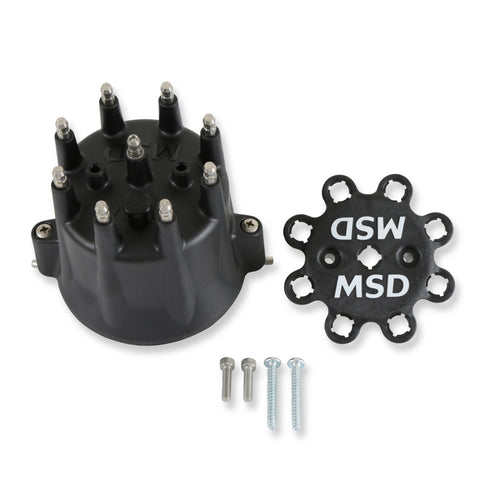 V8 Distributor Cap MSD 84333 with HEI Terminals and Spark Plug Wire Retainer