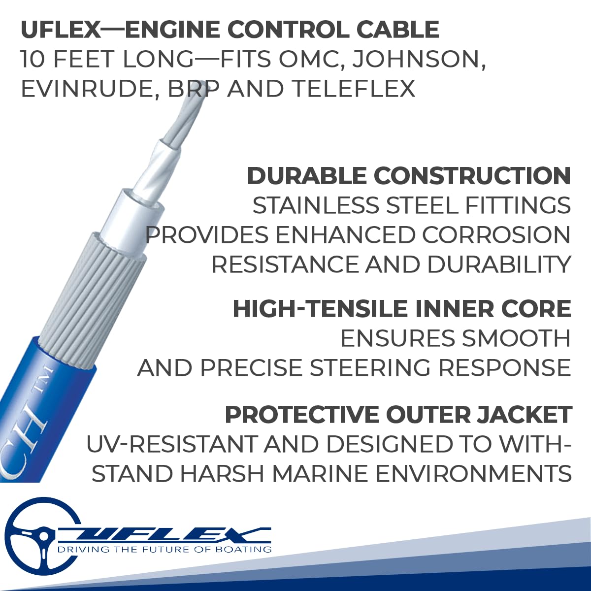 MACH14X10 uflex Engine Control Cable for BRP-Evinrude (OMC) - 10'