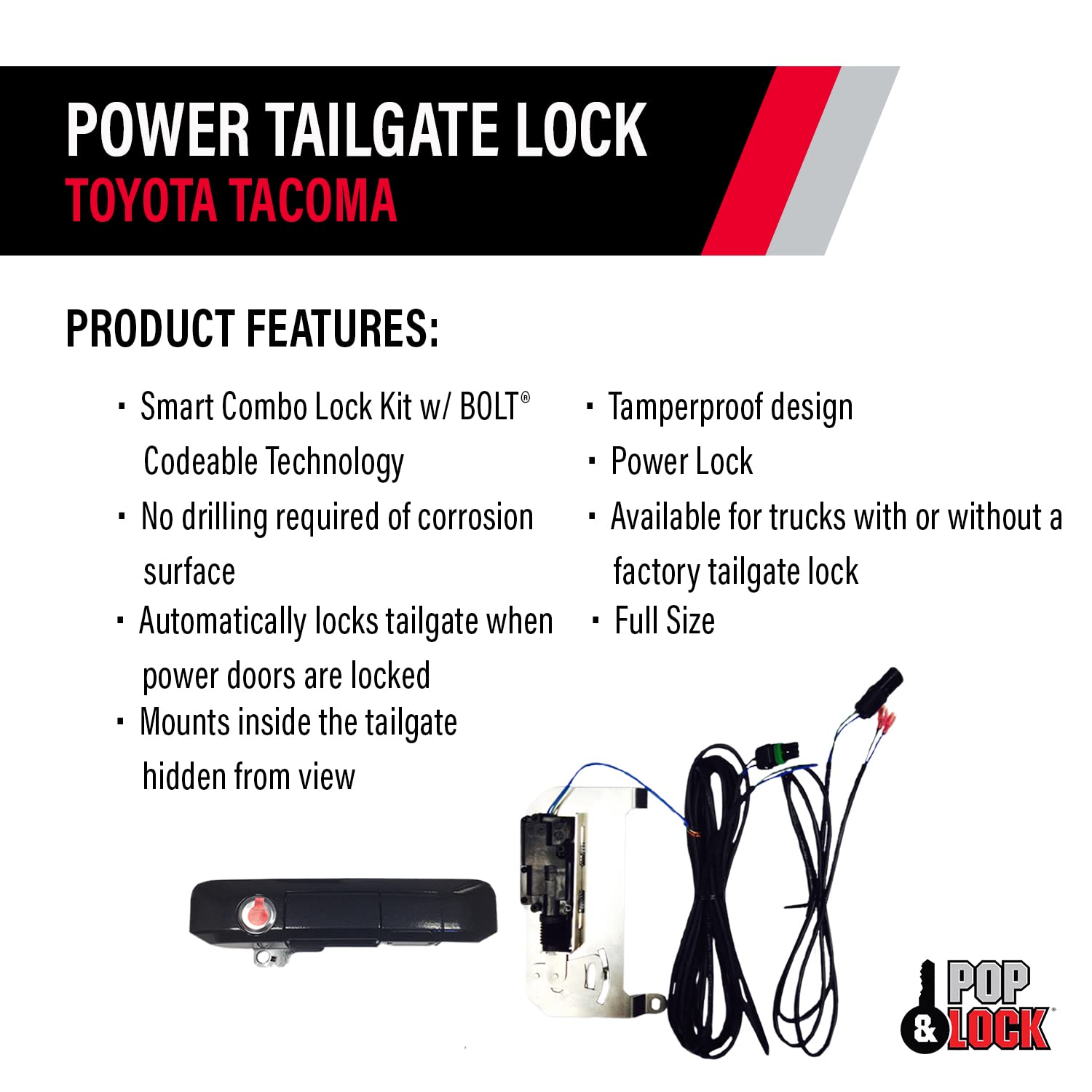 Pop & Lock PL85413 Power Tailgate Lock Black Sand Pearl with Codeable Technology for Toyota Tacoma (Smart Lock Combo)