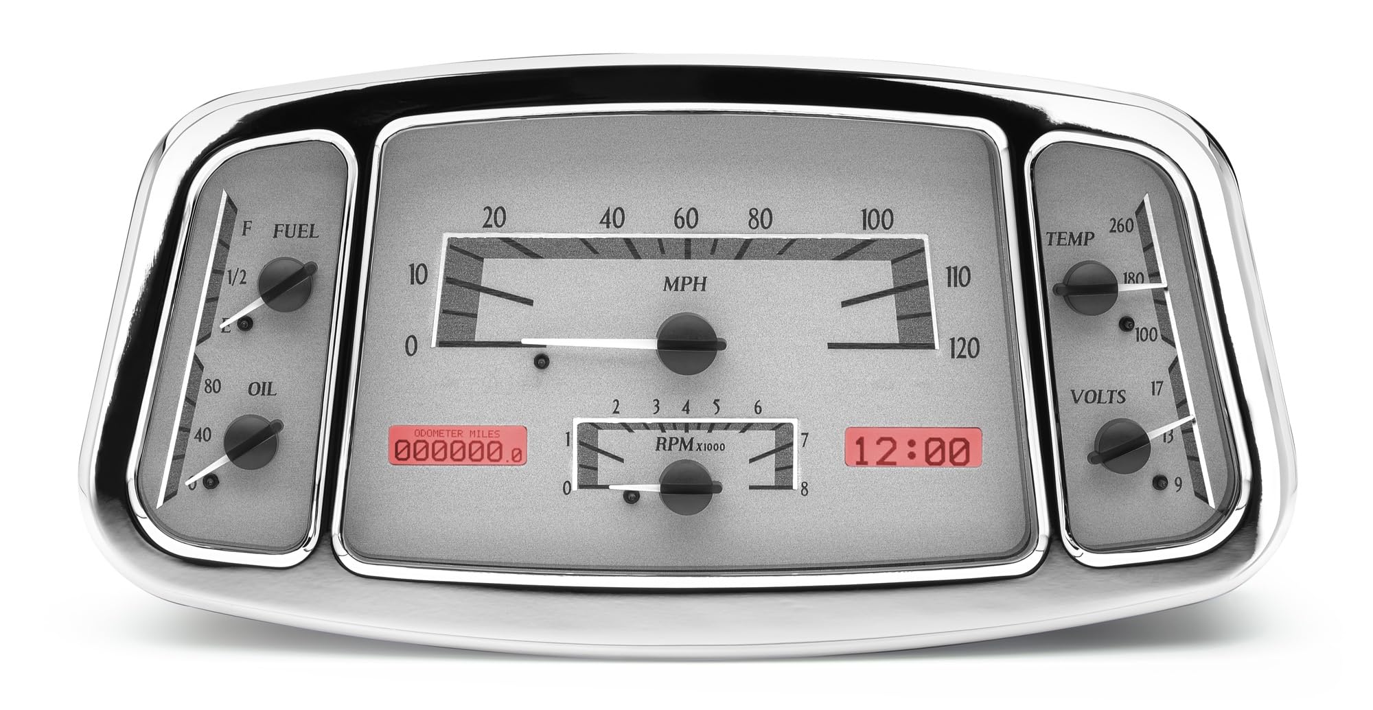 Dakota Digital VHX-33F-S-R Gauge System Analog Dash Compatible with Ford Car 1933-34, Silver Alloy Style, Red Backlighting