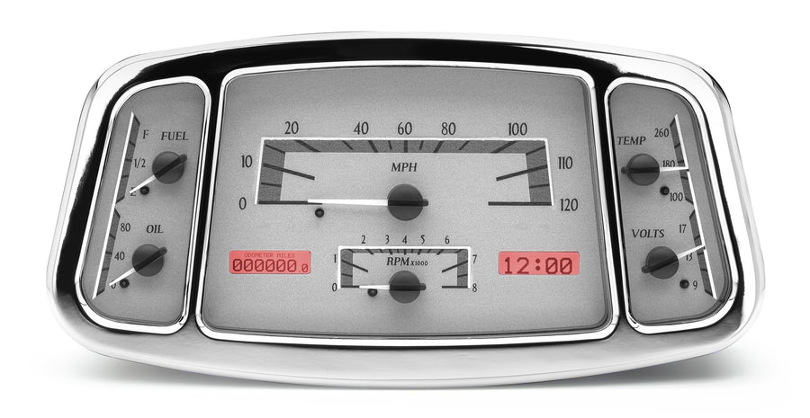 Dakota Digital VHX-33F-S-R Gauge System Analog Dash Compatible with Ford Car 1933-34, Silver Alloy Style, Red Backlighting